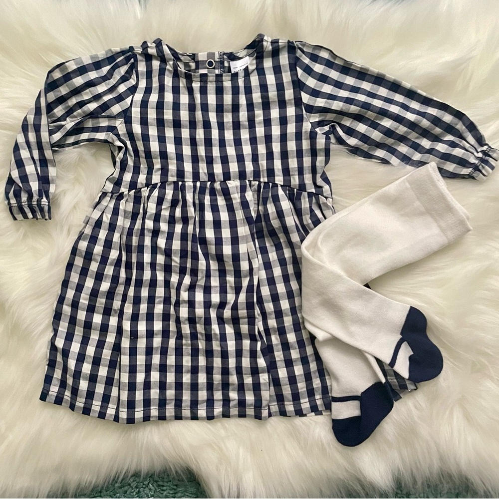 Carter’s Baby Navy Plaid Dress with Matching Tights | Size 9M